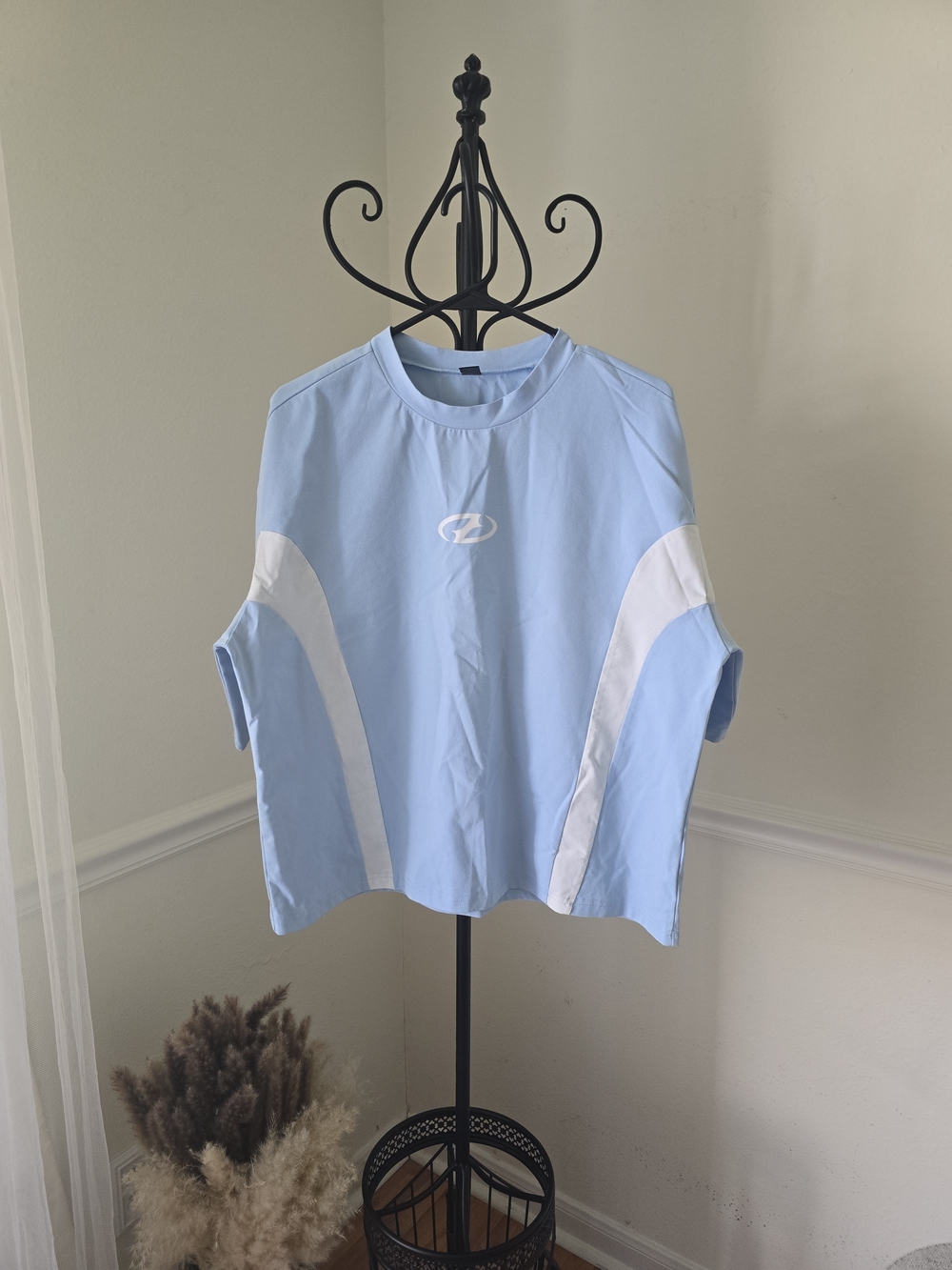 Light Blue Short Sleeve Athletic Tee with White Panels